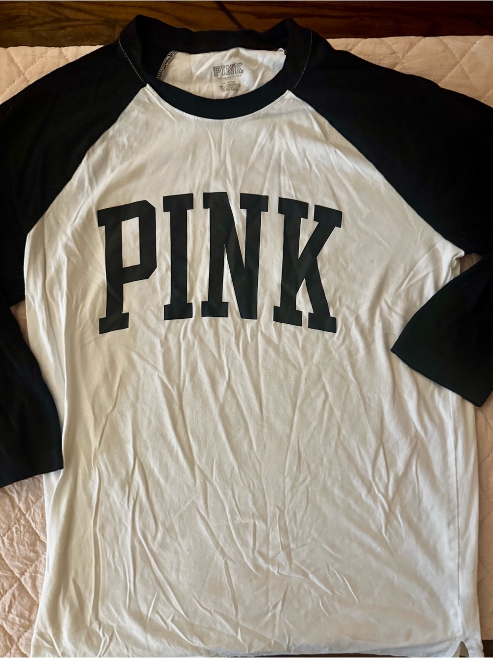 PINK Victoria's Secret White & Black Raglan Baseball Tee